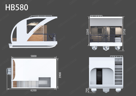 High Capacity 6 Person House Boat Floating House Pontoons with Kitchen