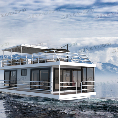Custom Luxury Double Decker House Boat Floating Boat Hotel For Entertaining Guests