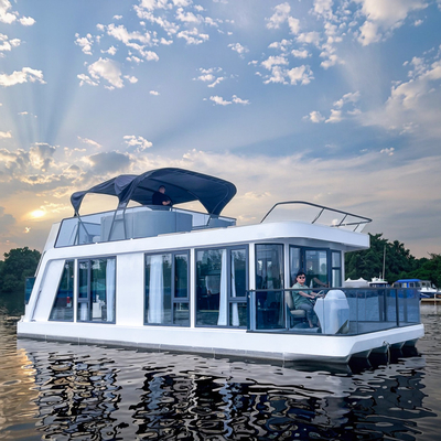 High Capacity Floating Boat House Aluminum Double Deck Houseboat For Recreational