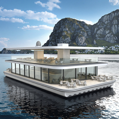 Aluminium Pontoon Floating Restaurant Boat Double Decker House Boat 200 People