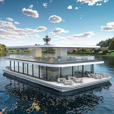 200 People Capacity Aluminum Pontoon Boat Luxury Two Tier Restaurant Boat