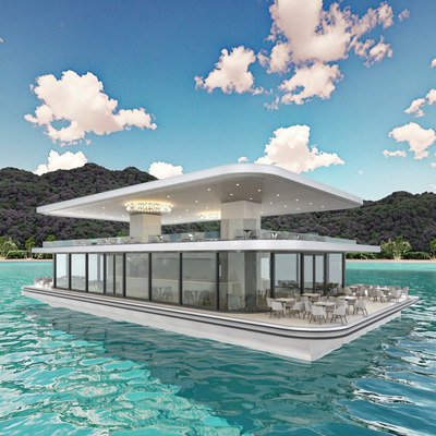 30m Length Aluminum Boat House Floating Restaurant Boat for 200 People