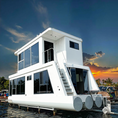 Dual Layer 4.0m Width Luxury Boat House Aluminum Houseboats For 25 People