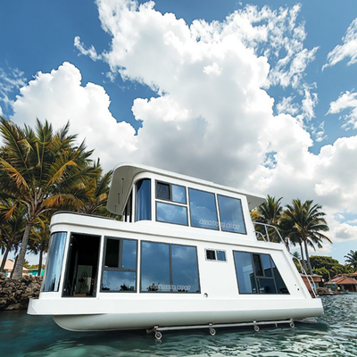 Double Level Aluminum Floating House Boat For 25 People Capacity