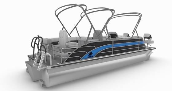 Aluminum Construction Gasoline Powered Pontoon Boat 2.6m Wide With Navigation Lights