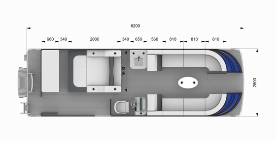 Comfortable 27ft Leisure Pontoon Boats 2.3m 2.6m Width For Fishing And Cruising