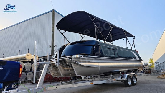 25 Ft Electric Fiberglass Hull Pontoon Boat With Stereo System And Fishing Seats