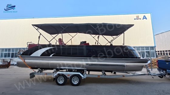 Customizable 25ft Fiberglass Pontoon Boat 12-15 People With Swim Ladder