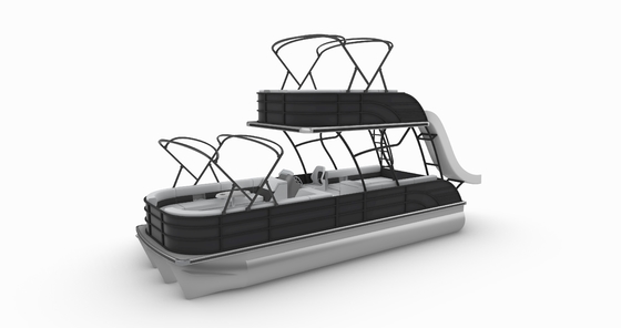 Aluminium Structure Double Level Pontoon Boat With Stereo System For Cruising
