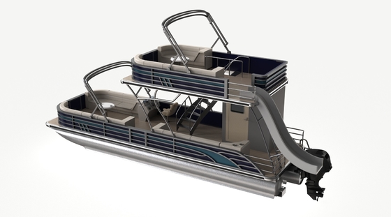 Aluminum Hull 2 Deck Pontoon Boat With Swim Ladder For Party And Recreational