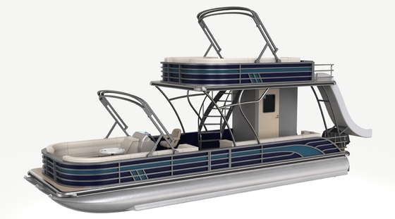 Aluminum Hull 2 Deck Pontoon Boat With Swim Ladder For Party And Recreational