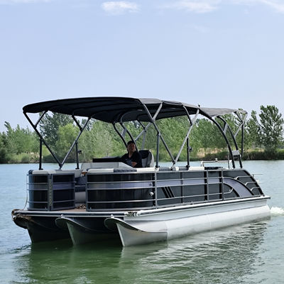 25ft Modern Black & Silver Pontoon Boat - Sleek Design For Premium Leisure & Business Use