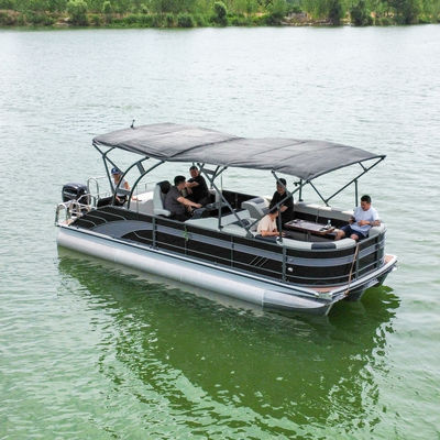25ft Modern Black & Silver Pontoon Boat - Sleek Design For Premium Leisure & Business Use