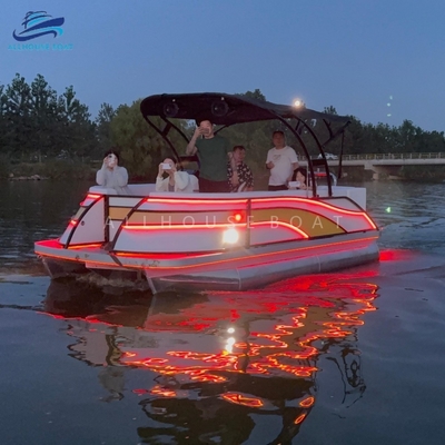 17FT Family Pontoon Boat for Leisure Cruising | Sport Style Aluminum Deck Boat for 6-8 People