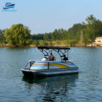 17FT Aluminum Pontoon Boat for Resorts | Commercial Rental Watercraft for 8-Person Capacity