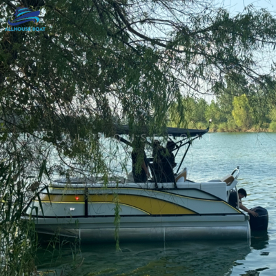 17FT Family Pontoon Boat for Leisure Cruising | Sport Style Aluminum Deck Boat for 6-8 People
