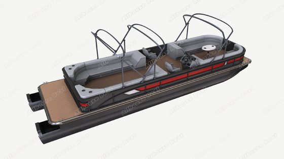 Luxury Black Pontoon Boat with Red White Panel 2.3/2.6m Width and 0.635m Tube Diameter for Family Party Cruise