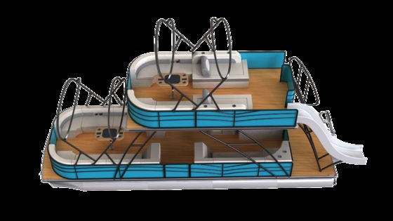 Double Decker Pontoon Party Boat with Bluetooth Stereo System, Swim Ladder, and Bimini Top for Ultimate Water Entertainment
