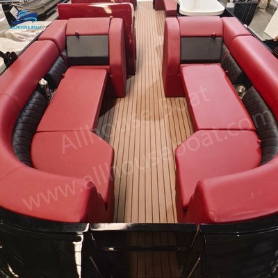 Aluminum Hull Material Fiberglass Pontoon Boat with 2.3m*8.2m Size and Bimini Top for Comfortable Water Adventures