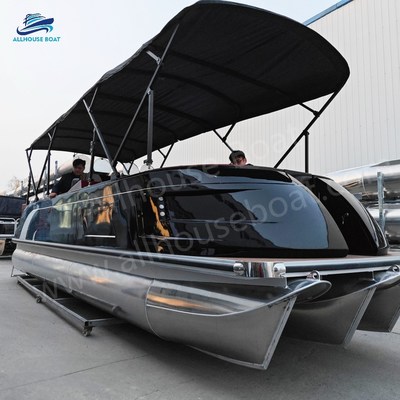 90-250 Hp Fiberglass Pontoon Boat with LED Navigation Lights and Optional Stereo System