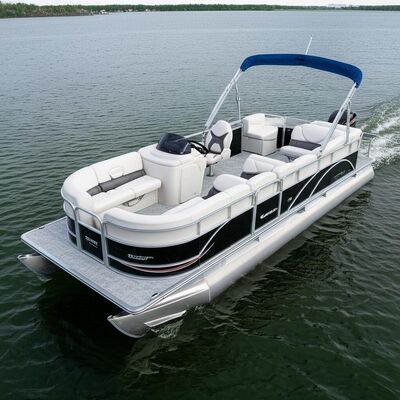 Bimini Top Included Pontoon Party Boat Designed to Enhance Cruising Experience With Spacious Deck and Comfortable Seating