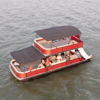 12 Cup Holders Double Decker Pontoon Boat with Under-seat Storage and Double Layer Build for Extended Water Excursions