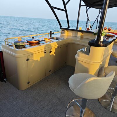 12 Cup Holders Double Decker Pontoon Boat with Under-seat Storage and Double Layer Build for Extended Water Excursions