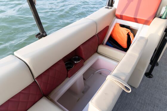 12 Cup Holders Double Decker Pontoon Boat with Under-seat Storage and Double Layer Build for Extended Water Excursions