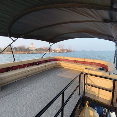Double Decker Pontoon Boat with Aluminum Construction and Bimini Top for Enhanced Durability and Comfort