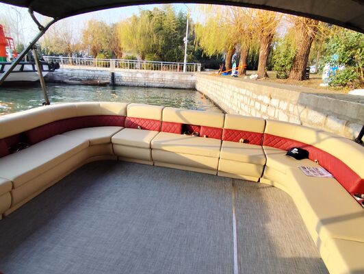 Double Decker Pontoon Boat with Aluminum Construction and Bimini Top for Enhanced Durability and Comfort