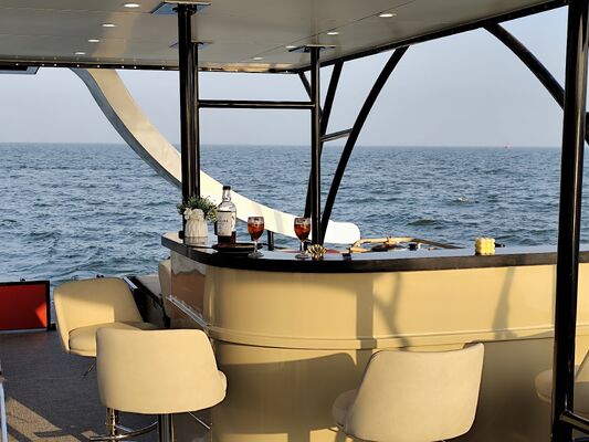 Double Decker Pontoon Boat with Aluminum Construction and Bimini Top for Enhanced Durability and Comfort