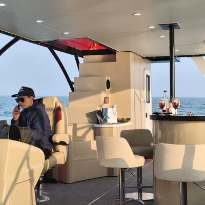 Double Decker Pontoon Boat with Double Layer Design, Bimini Top, and Various Color Options for Enhanced Stability and Comfort