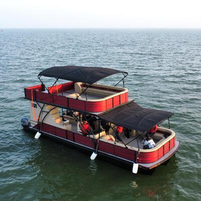 Bimini Top Included Pontoon Party Boat Designed to Enhance Cruising Experience With Spacious Deck and Comfortable Seating