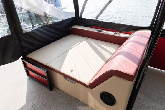 Bimini Top Included Pontoon Party Boat Designed to Enhance Cruising Experience With Spacious Deck and Comfortable Seating