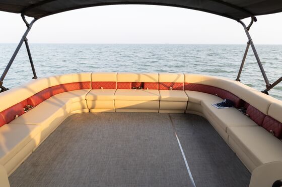 Bimini Top Included Pontoon Party Boat Designed to Enhance Cruising Experience With Spacious Deck and Comfortable Seating