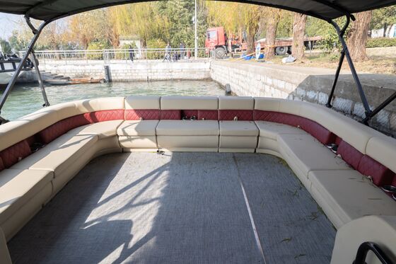 Double Decker Pontoon Boat with Bimini Top Included, 1290 KGS Weight, and Double Layer Design for Enhanced Stability