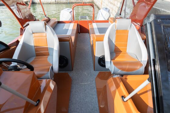 150HP Fiberglass Pontoon Boat with LED Navigation Lights and Bimini Top for Long Lasting Performance