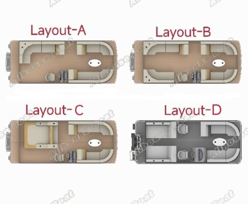 24FT Sport Fiberglass Pontoon Boat with Dual Bimini and Vibrant Orange Interior