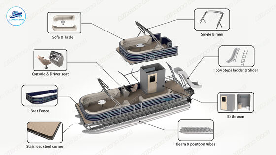 27FT Double Layer Sport Pontoon Boat with Dual Bimini and Private Restroom