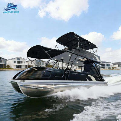 27FT Double Layer Sport Pontoon Boat with Dual Bimini and Private Restroom