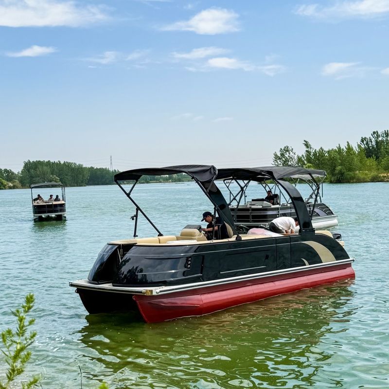 23FT Hybrid Pontoon Boat - Fiberglass Bow & Aluminum Body