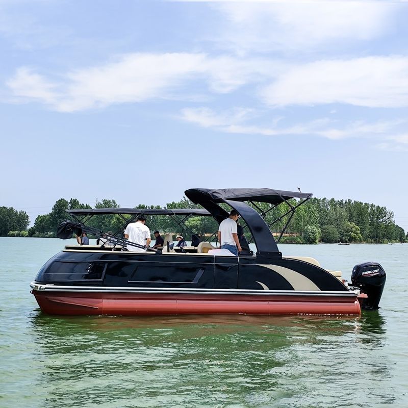 23FT Hybrid Pontoon Boat - Fiberglass Bow & Aluminum Body