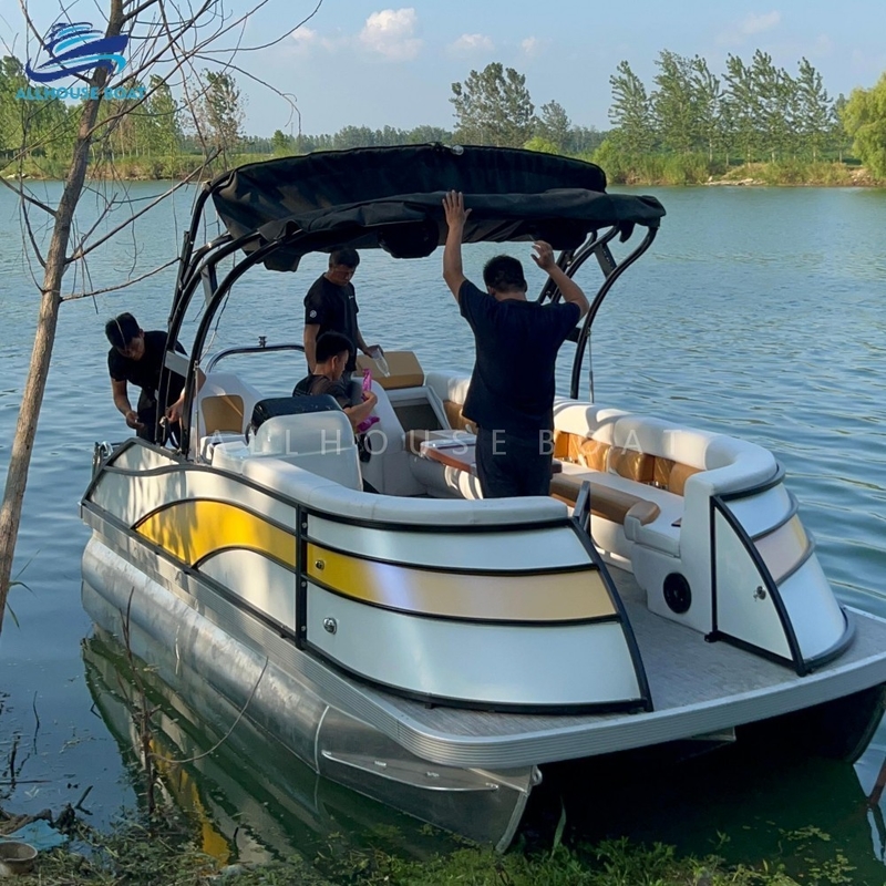 17FT Aluminum Pontoon Boat for Resorts | Commercial Rental Watercraft for 8-Person Capacity