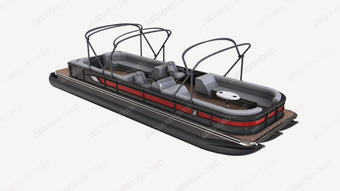 Luxury Black Pontoon Boat with Red White Panel