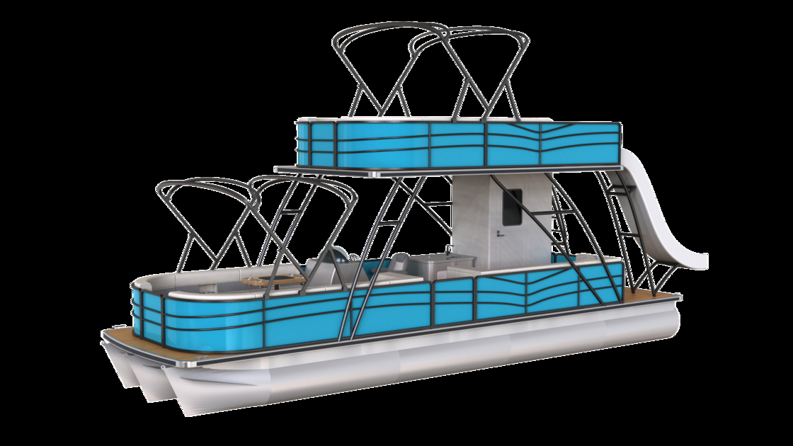 Double Decker Pontoon Party Boat with Bluetooth Stereo System, Swim Ladder, and Bimini Top for Ultimate Water Entertainment