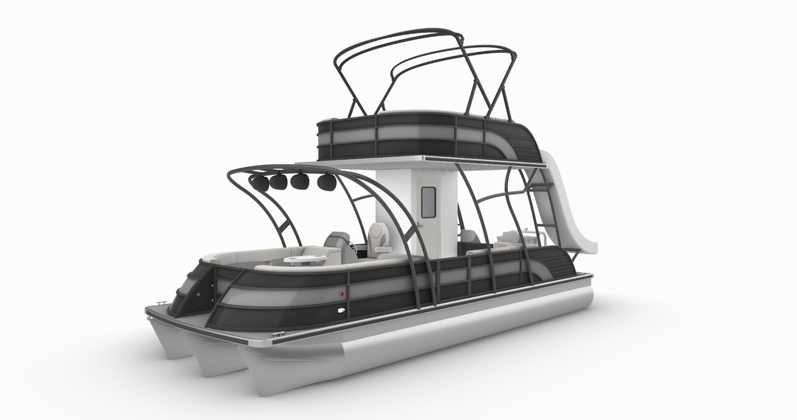 9.2m Length Double Decker Pontoon Boat with Outboard Motor and 1290 KGS Weight