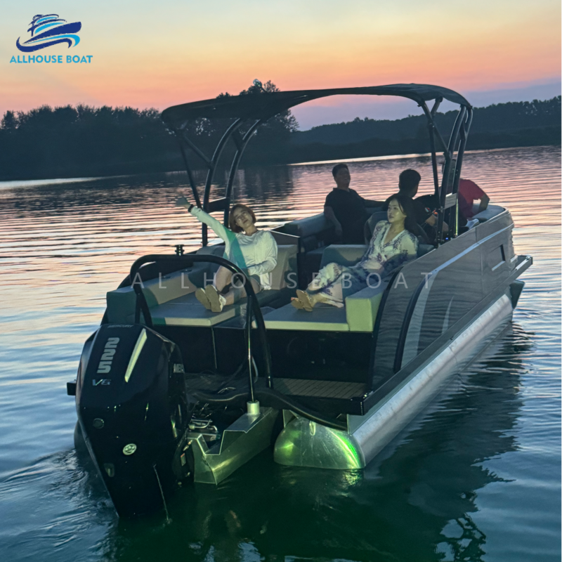 90-250 Hp Fiberglass Pontoon Boat with LED Navigation Lights and Optional Stereo System