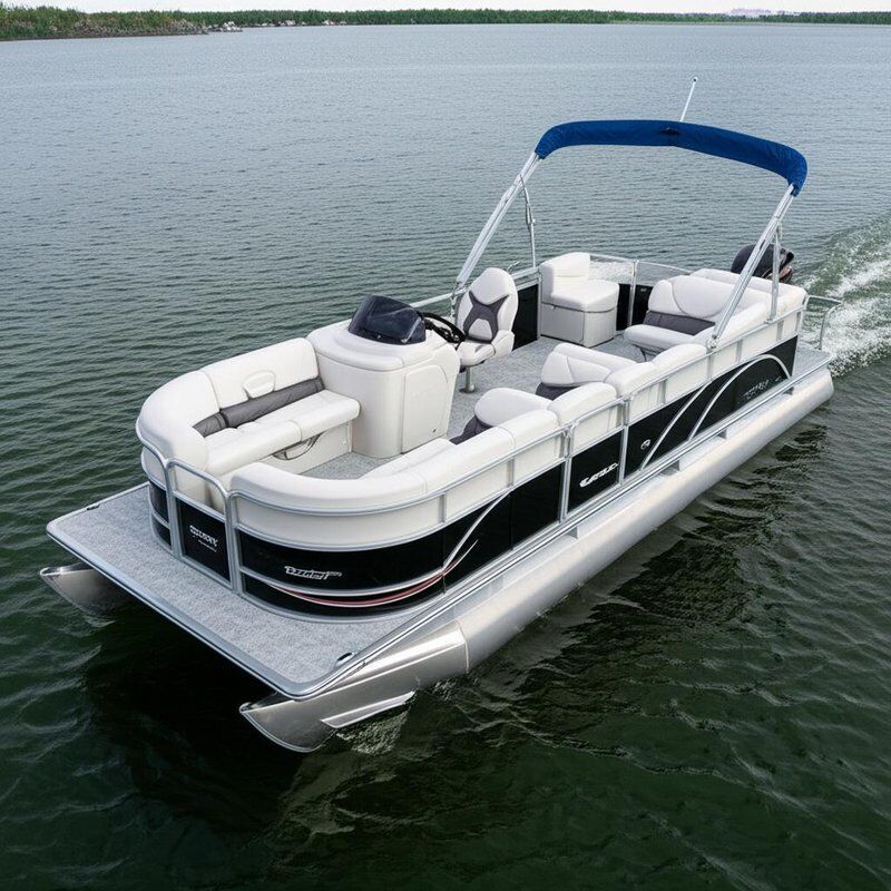 Bimini Top Included Pontoon Party Boat Designed to Enhance Cruising Experience With Spacious Deck and Comfortable Seating
