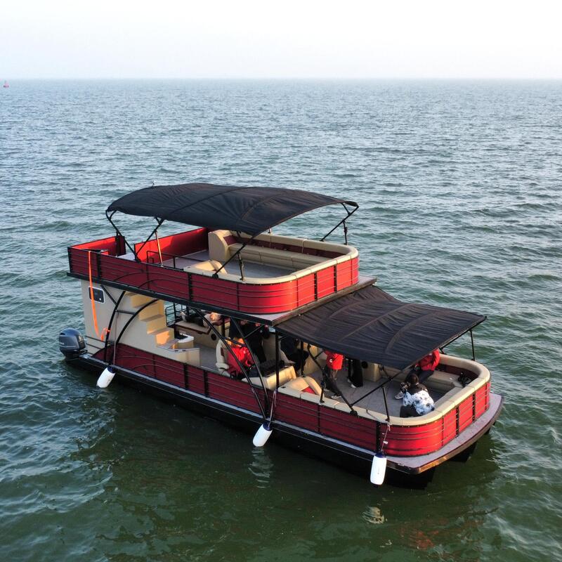 Double Decker Pontoon Boat with Bimini Top Included, 1290 KGS Weight, and Double Layer Design for Enhanced Stability