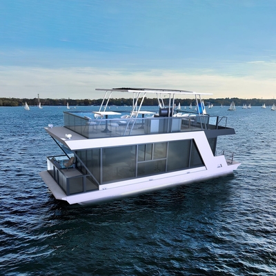 OEM Aluminum Luxury Pontoon Houseboats 30 People Floating Restaurant Houseboat